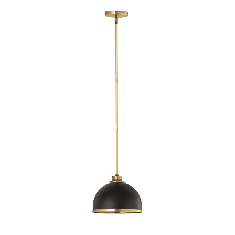 Hagberg 1 - Light Single Pendant, Matte Black, Rubbed Brass, 10.5" H x 10" W x 10" D