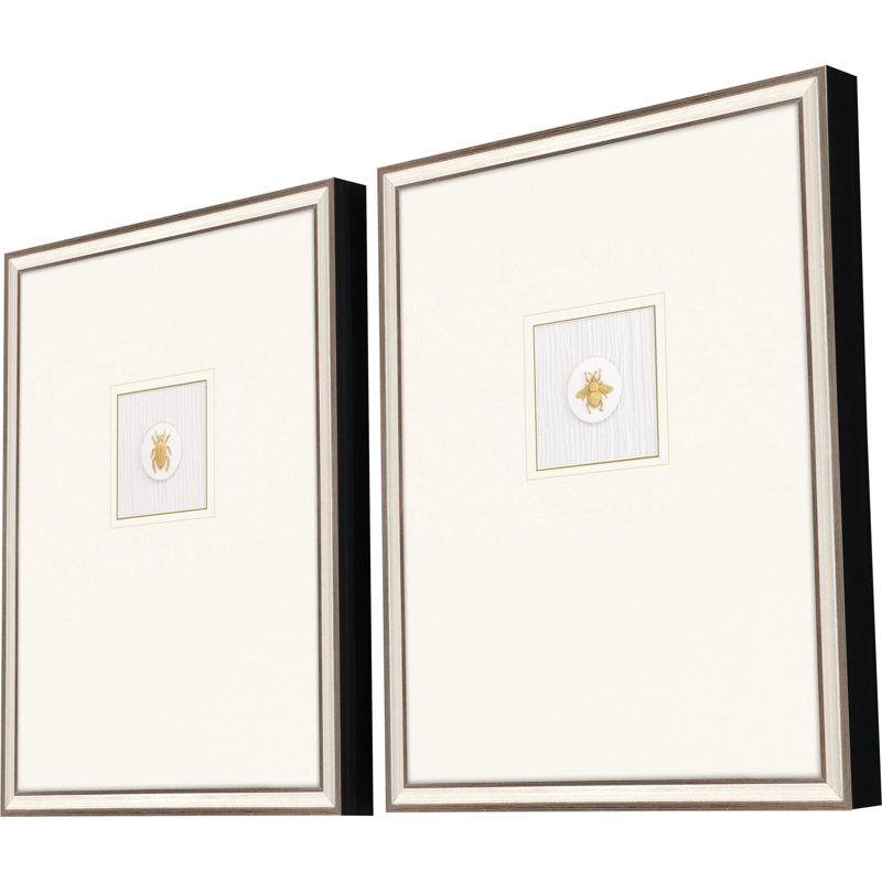 Ensemble de deux insectes Intaglio I, reproduction d'art encadrée argentée