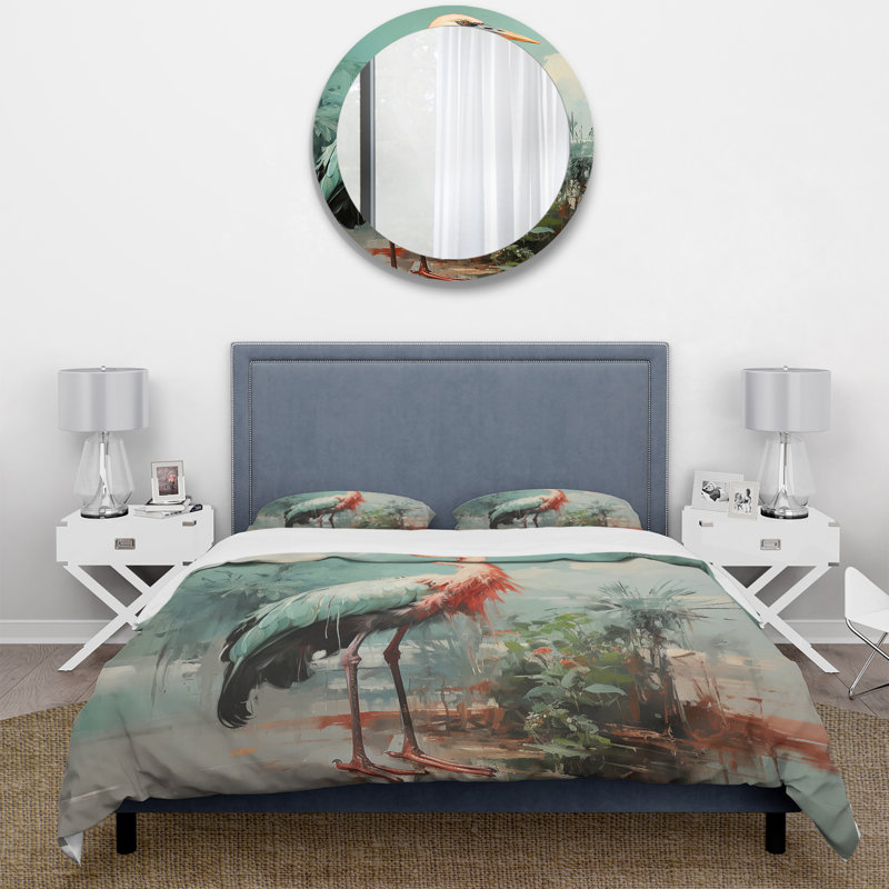 Ensemble de housse de couette Flamingo Elegance III rose et vert, Housse de couette pour très grand lit et 2 très 