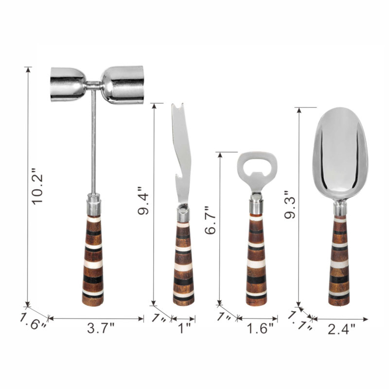 Ensemble d'outils de bar S / 4 dans une boîte ouverte, parfait pour la mixologie à domicile et le barman professionnel