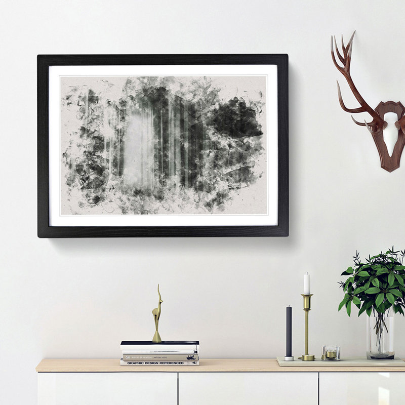 Twilight Forest Watercolour - Picture Frame Graphic Art, Black, 45cm H x 63cm W x 2cm D
