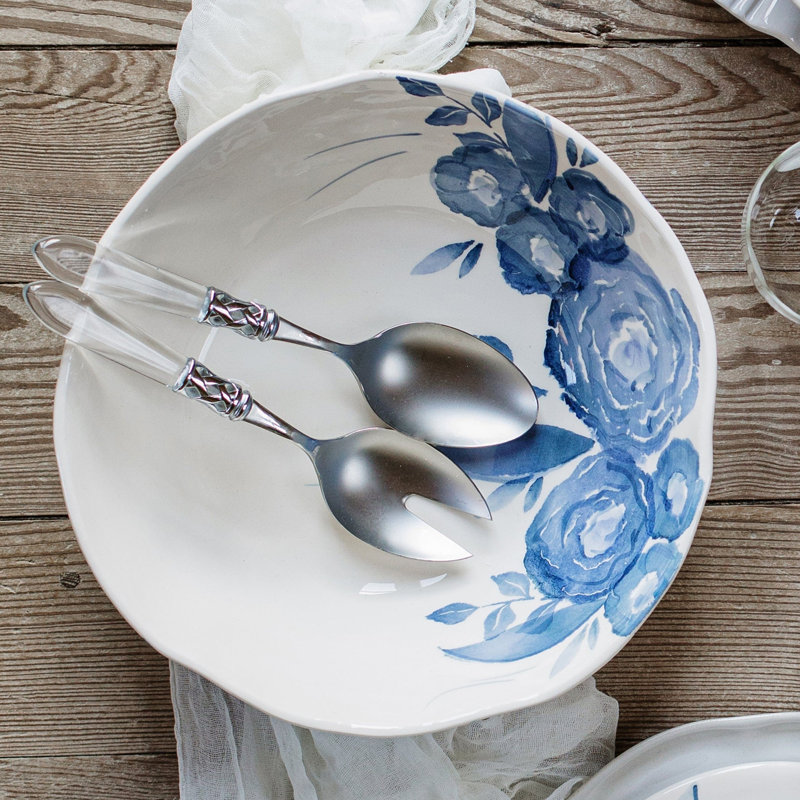 Blue Camellia Ceramic Serving Bowl