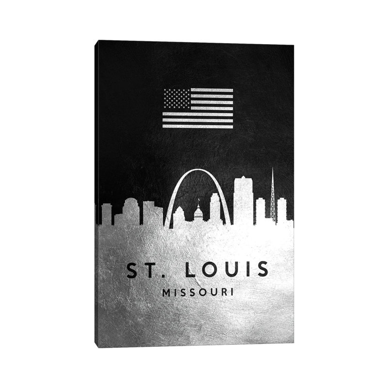 Saint Louis Missouri Silver Skyline by Adrian Baldovino - Wrapped Canvas Painting, 20.32 cm H x 30.48 cm W x 1.91 cm D