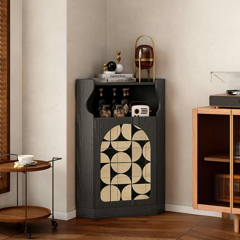32.28"Black geometric solid wood corner triangular storage cabinet