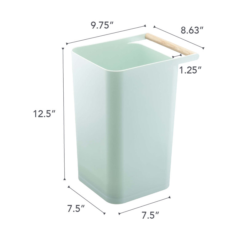 Como Yamazaki Home Slim Square Trash Can Garbage Waste Basket For Bathroom or Kitchen, 2.5 gallons, Mint