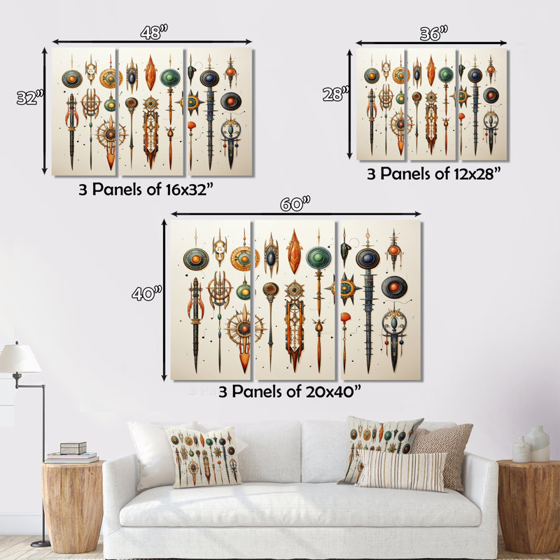 «African Sacred Symbols II» sur toile, reproduction de 3 pièces, H 28 po x l 36 po x P 1 po