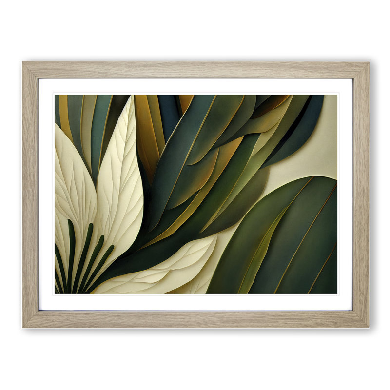 Art Deco Plant Leaf - Single Picture Frame Print, 46cm H x 64cm W , Beige