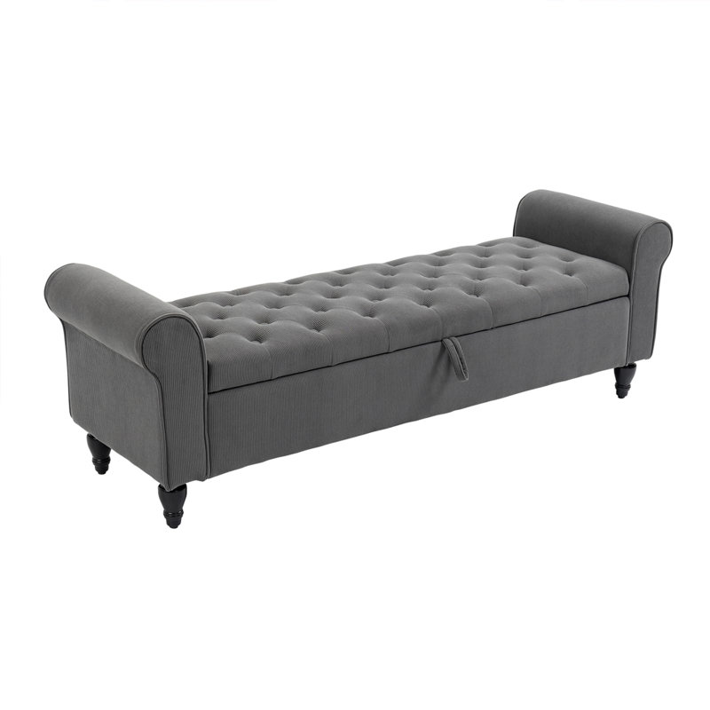 Corduroy Upholstered Storage Bench, Grey