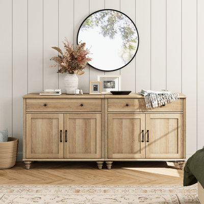Buffet 68 po avec 4 portes et 2 tiroirs, grande table basse avec beaucoup de rangement, ensemble de 2