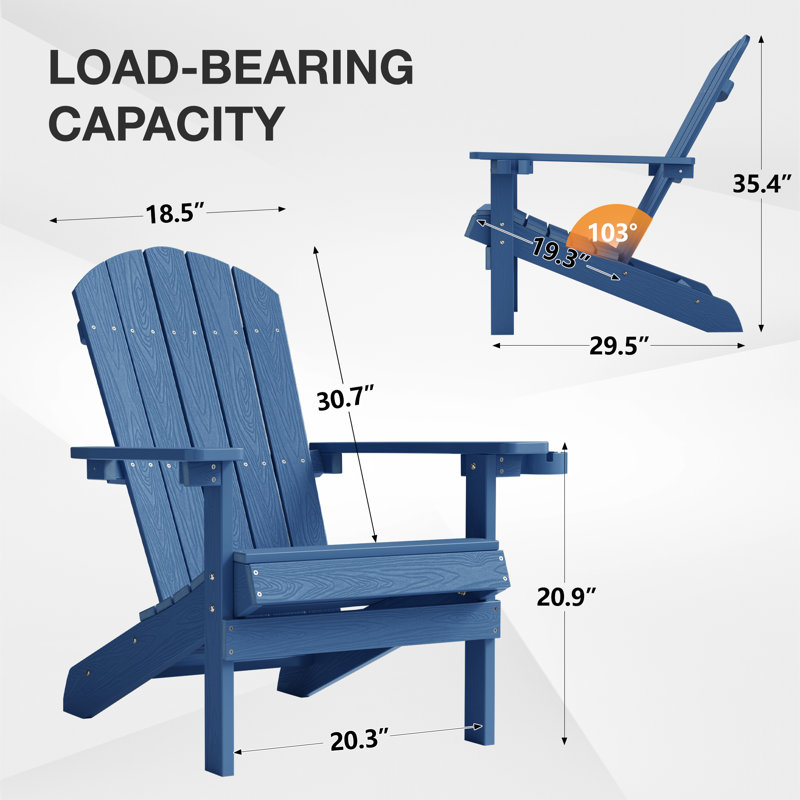 Outdoor Adirondack Chair with Cup Holder All-Weather HIPS Patio Chairs for Lawn, Garden, Fire Pit, Backyard, Navy