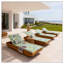 Acacia Wood Outdoor Chaise Lounge with Teak Finish and Green Leaf Cushion