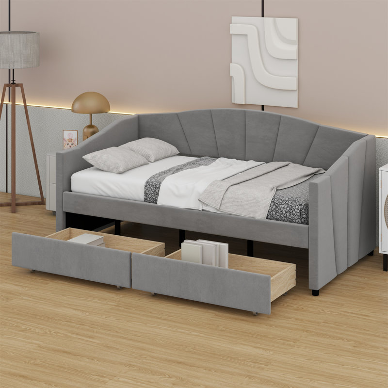 Upholstered Daybed With Two Drawers, Gray