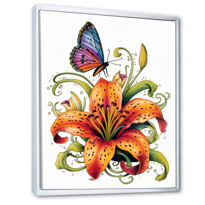 Symphonie de lis mauve et vert sur toile, Cadre flottant blanc, H 32 po x l 24 po x P 1 po
