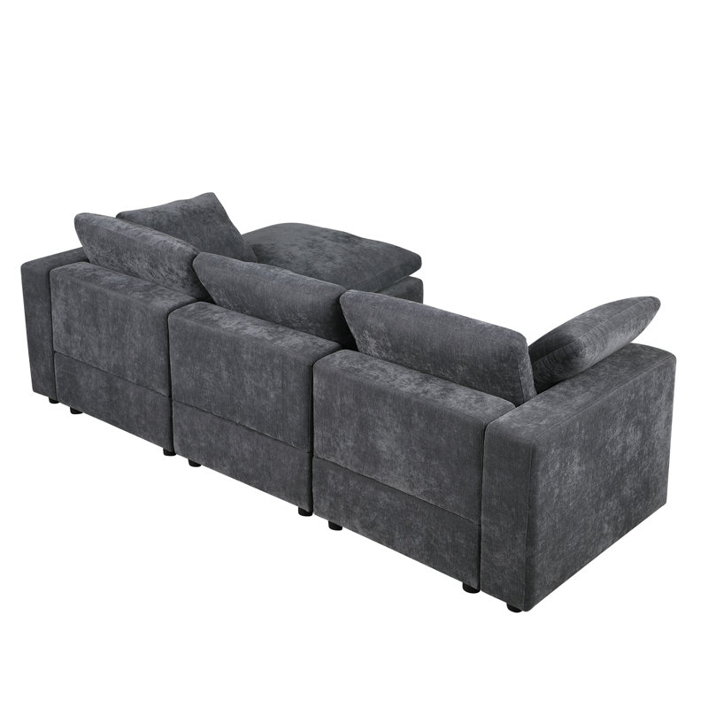 Canapé modulaire modulaire convertible en forme de L avec repose-pieds réversible, Gris chenille