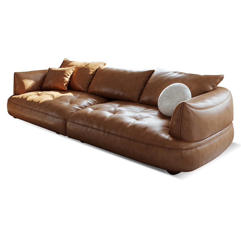Coussin de canapé modulaire brun en cuir véritable, H 31,5 po x l 122,05 po x P 42,52 po, 4