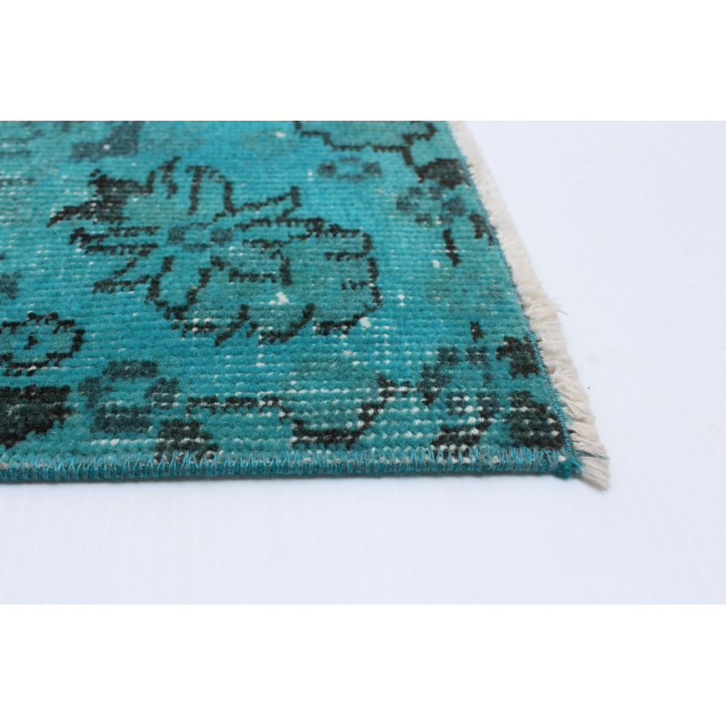 Tapis unique en laine noué à la main 6 pi 11 po x 10 pi 2 po nouvel âge Rosabel - turquoise / gris / noir
