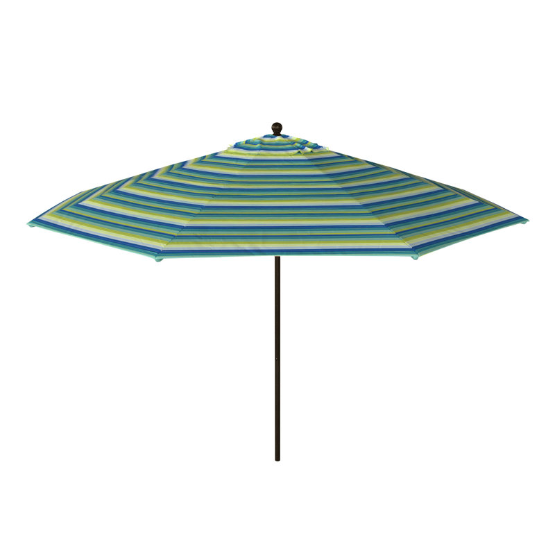 Parasol de patio blanc mat 11 pi., Vert / rayures beiges