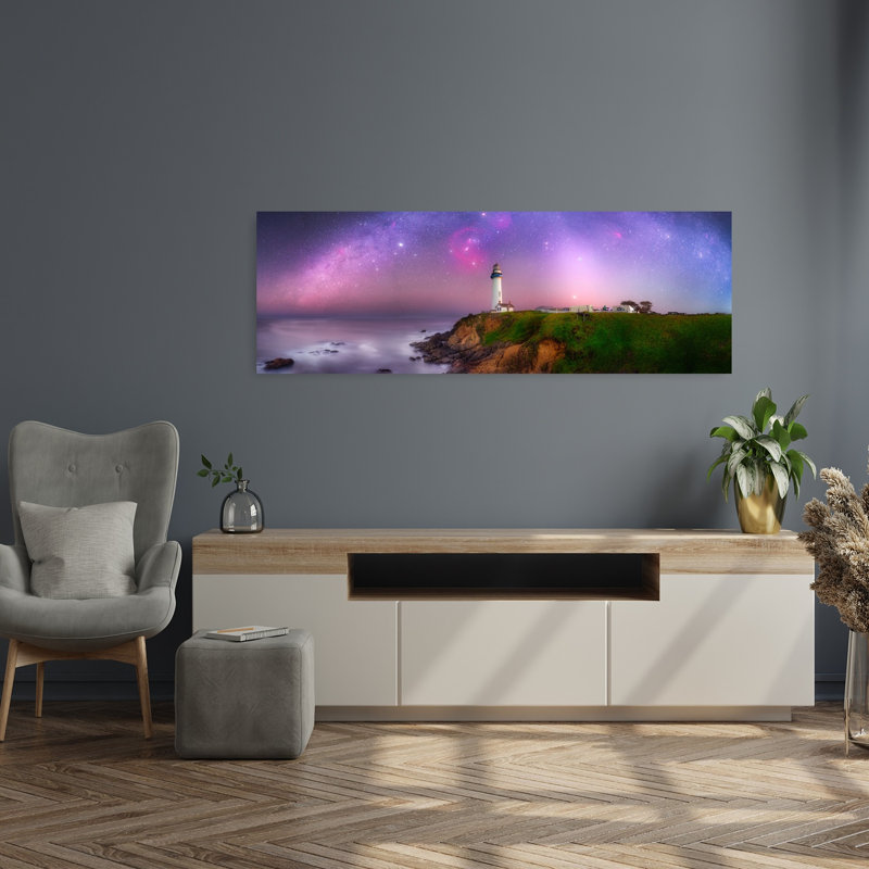 Lighthouse Under Milky Way by Abhijit Patil - Wrapped Canvas Panoramic Print, 121.92 cm H x 40.64 cm W