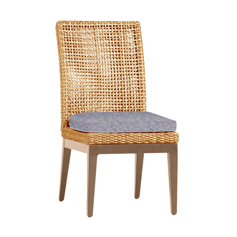 Peninsula Patio Dining Side Chair with Cushions, Welt, Raffia/Sandalwood, Verona Fossil