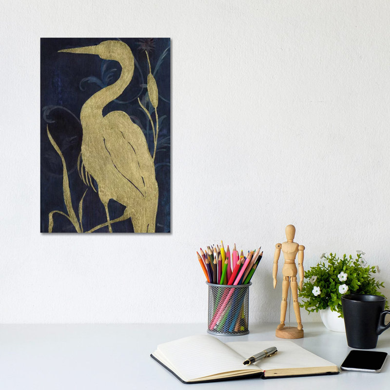 Egret On Indigo II by Tava Studios - Wrapped Canvas Gallery-Wrapped Canvas Giclée, 20.32 cm H x 30.48 cm W