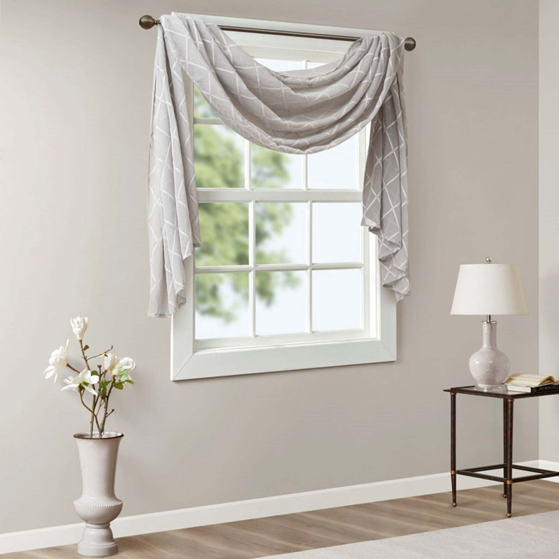 Diamond Sheer Embroidered Window Scarf, Gray, 50" W x 144" L