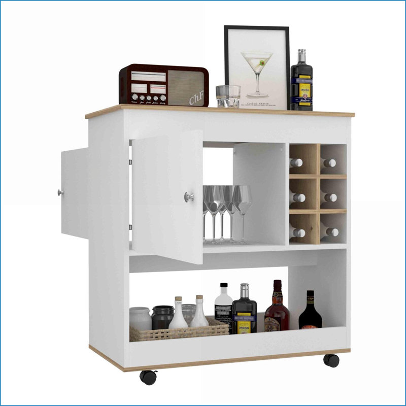 Chariot-bar Camelia avec six casiers à bouteilles, armoire et amp; Panneau inférieur | Moderne | Moyen (40 à 55 po)