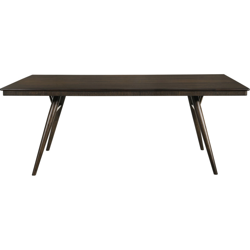 Table de salle à manger en bois de noyer foncé 80 pouces avec pieds fuselés, lignes épurées, esthétique fonctionnelle, assise en bois massif rectangulaire de 6 po + base à tréteaux, style Mid-Century Graceful for Space