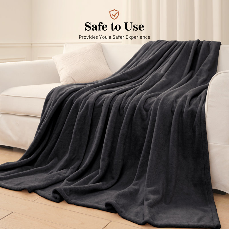 SEALY Flannel Heated Blanket, Queen, Gray