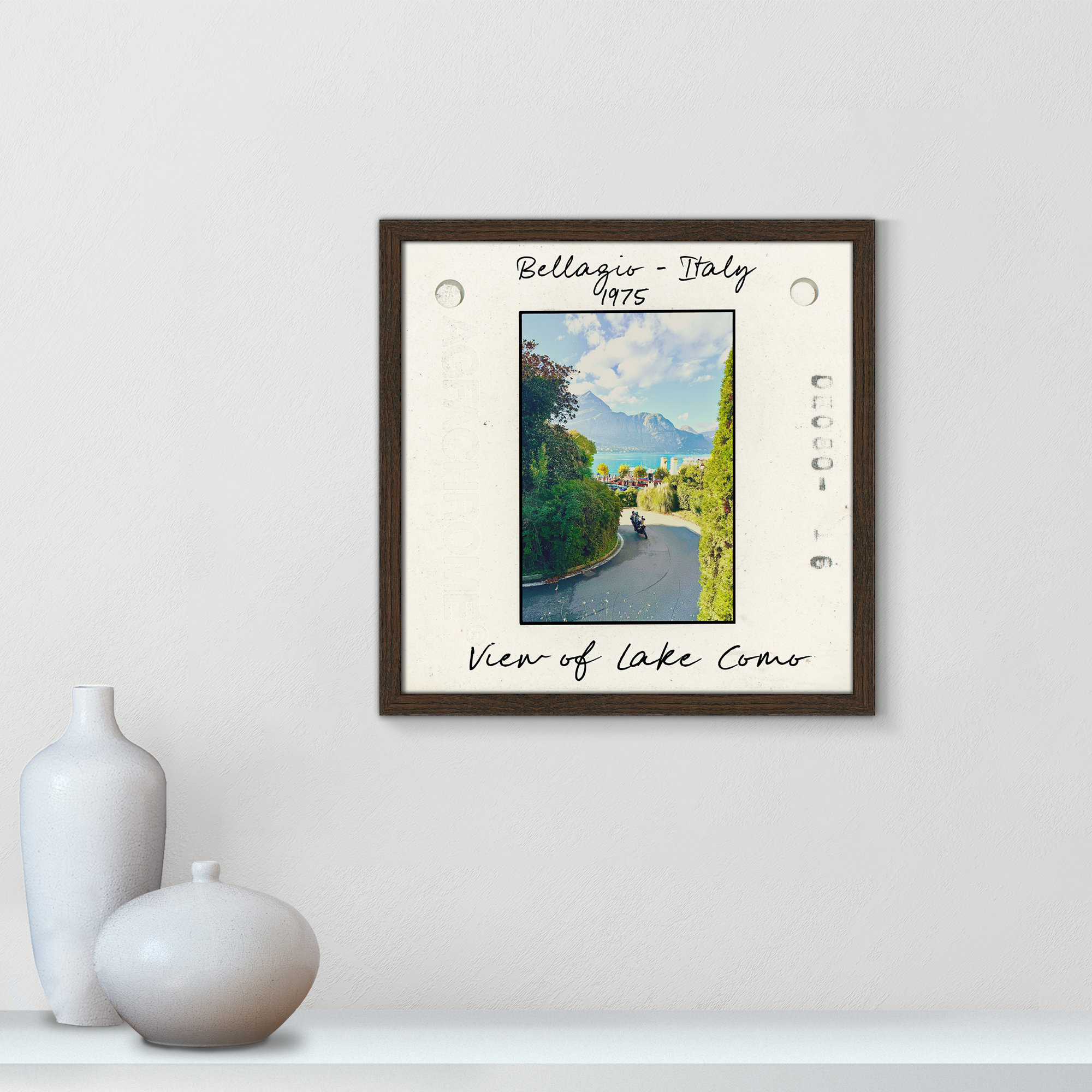 Belaggio, Italy - View of Lake Como Print by Susan Jill, Walnut Single Picture Framed Paper, 17" H x 17" W x 0.75" D