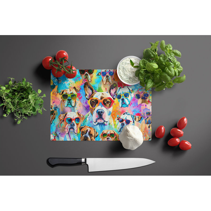 Boxer Hippie Dawg Glass Cutting Board Large