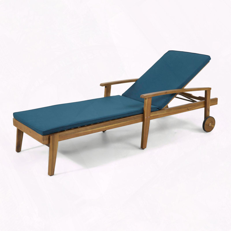 Chaise longue rembourrée, facile à nettoyer et résistante à l'eau, Bleu, Teck