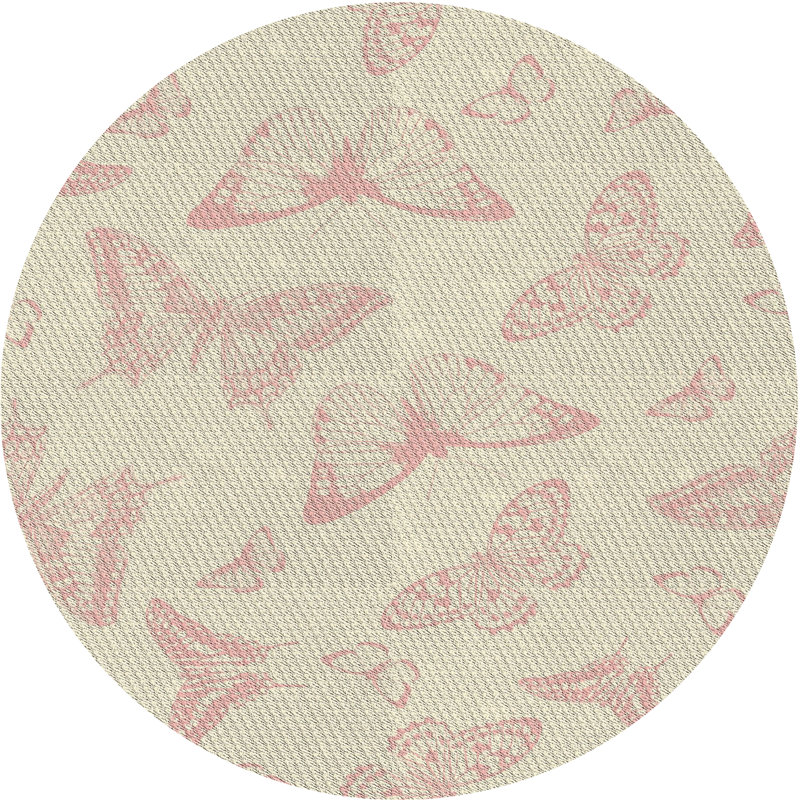 Tapis de zone rose/beige à motifs, Rond 5 pi
