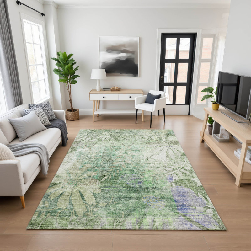 Premium Machine Washable Mayfield AMF2223 Floral Rug, Teal, 9' x 12'