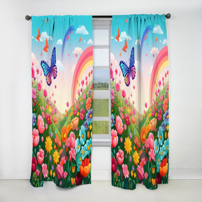 Rideau occultant mauve Butterfles Paradise Rainbow Flowerfield III - Animaux - 1 panneau
