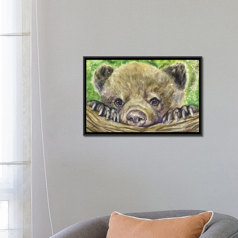 Impression sur toile ours, H 18 po x l 26 po x P 1,5 po, Toile encadrée noire, Pas de tapis