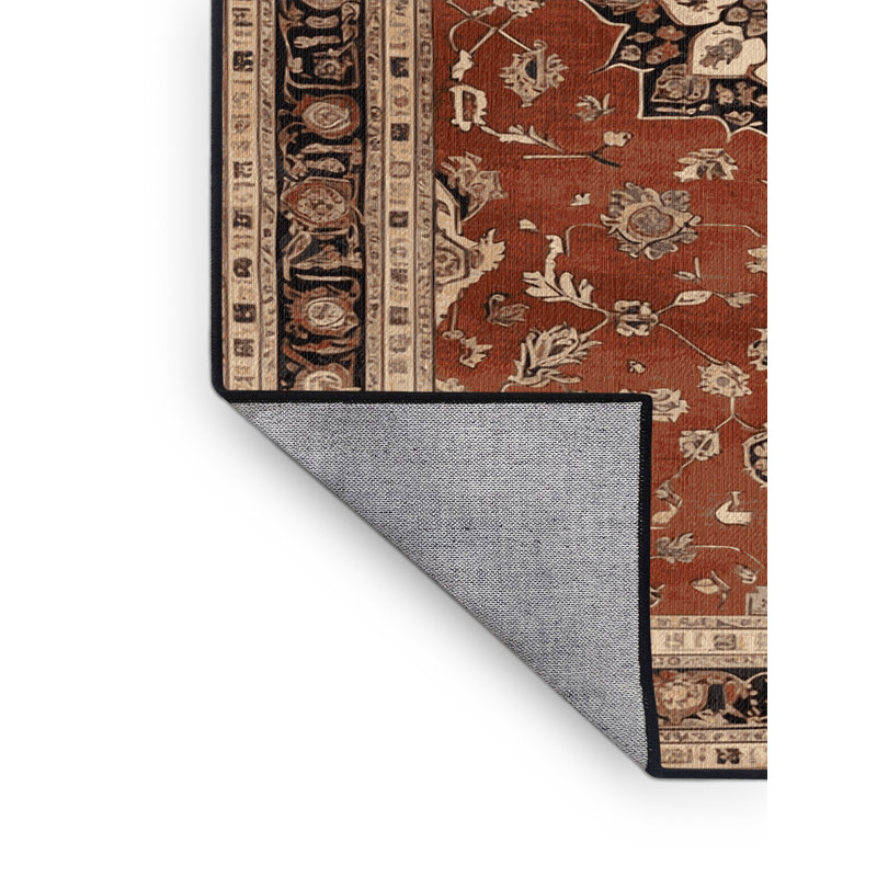 Machine Washable Persian Brown Area Rug, Round 5'