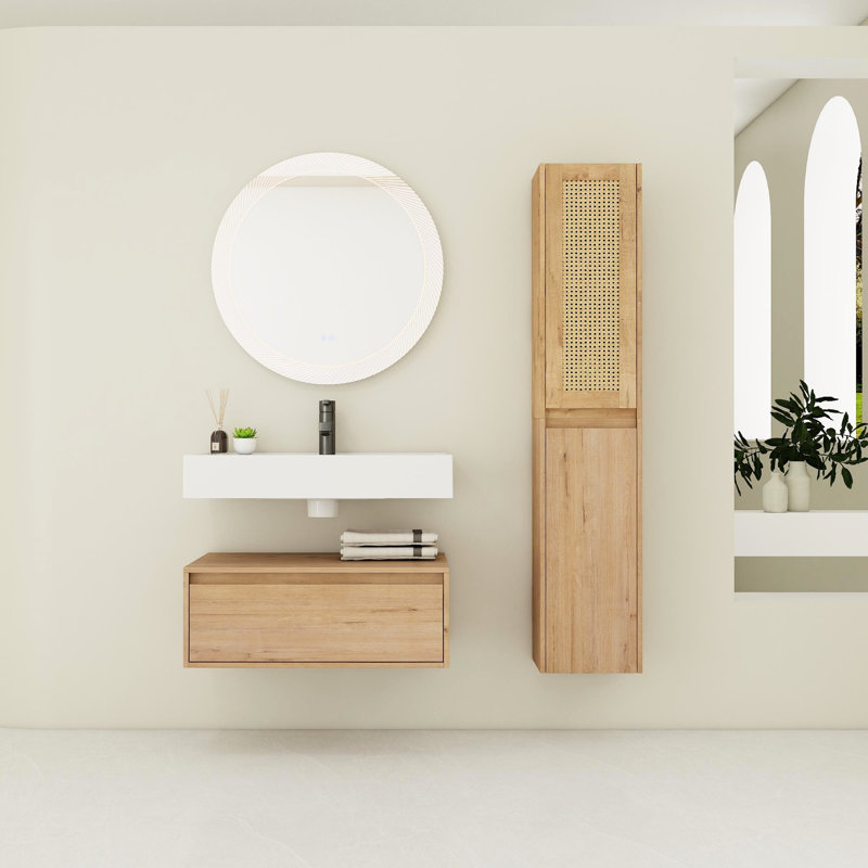 Meuble-lavabo de salle de bain avec lavabo en résine et tablette latérale - option polyvalente d'évier