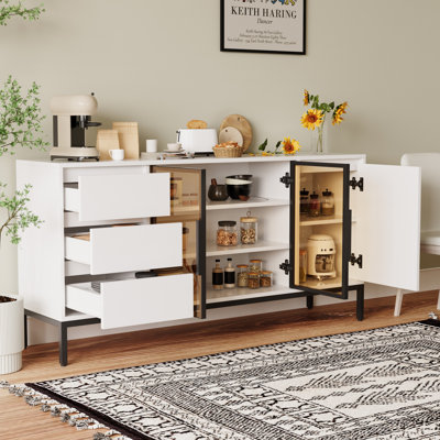 Buffet Cabinet With Storage, Kitchen Side Panel Storage Room With Doors And 3 Drawers, Pantry Cabinet Display Rack, Console, Dining Table Manager Furn