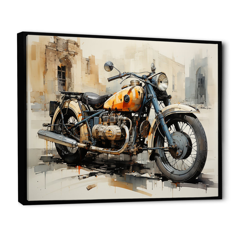 Souvenir de motocyclette rétro, H 30 po x l 40 po x P 1,5 po, Cadre flottant noir