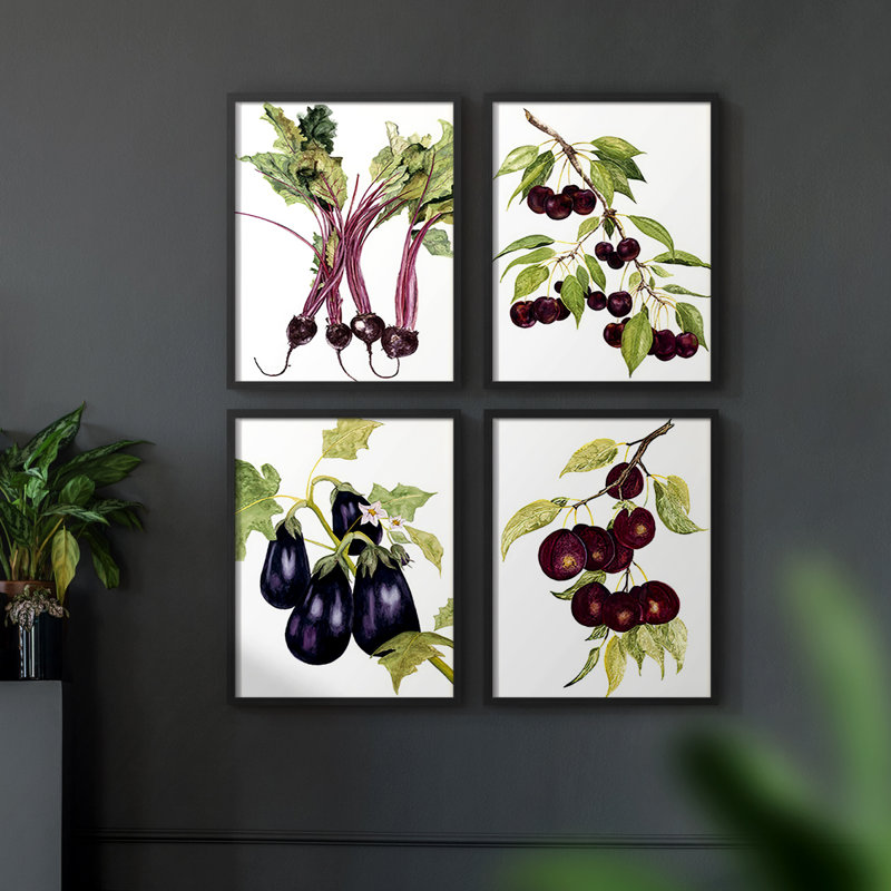 «Watercolor Beets», reproduction encadrée - ensemble de 4, Noir, H 44 po x l 14 po