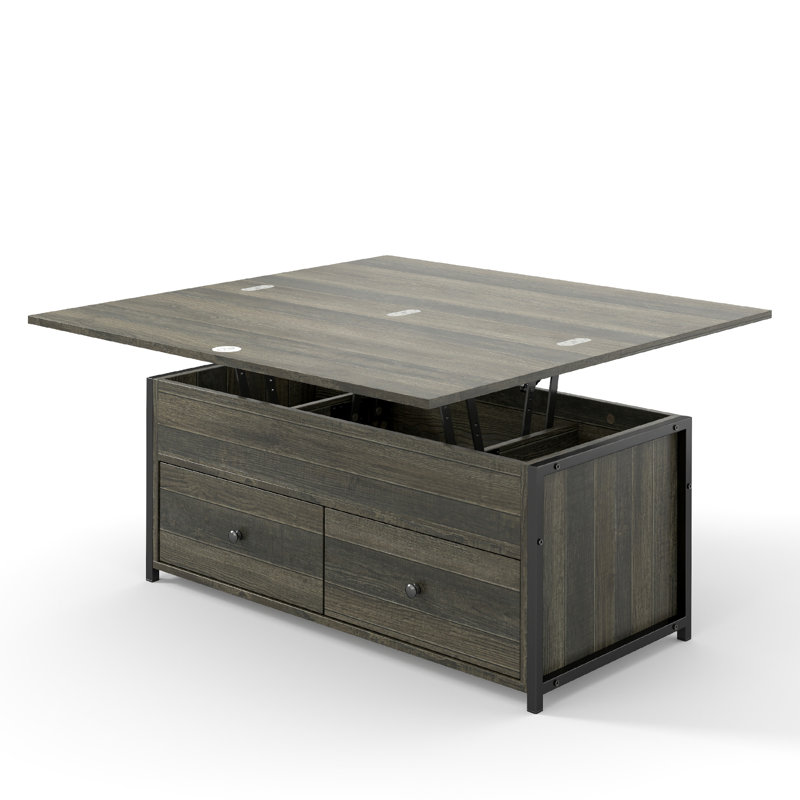 Table basse à plateau relevable avec rangement caché et deux tiroirs Veromca, Gris