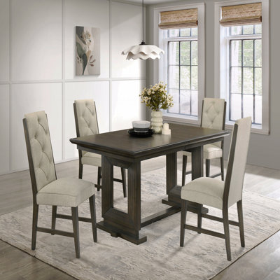 Rectangular Extendable Dining Table 18" Leaf Trestle Pedestal Base Dark Wood