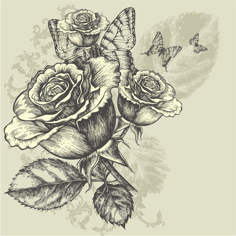 Piketon Butterflies And Roses by Vahlakova - Wrapped Canvas Print, 30cm H x 30cm W x 3.8cm D