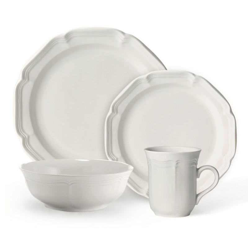 White Porcelain Scalloped 16-Piece Dinnerware Set, Service for 4