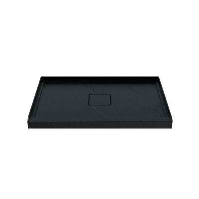 Base de douche rectangulaire 48 po x 32 po blanche avec seuil simple et drain central, plateau de douche en alcôve en acrylique antidérapant, finition résistante aux égratignures, facile à nettoyer