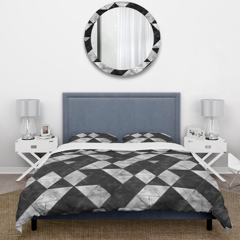 Ensemble de housse de couette Black Triangle III - Midcentury, Housse de couette très grand + 2 taies décorativ