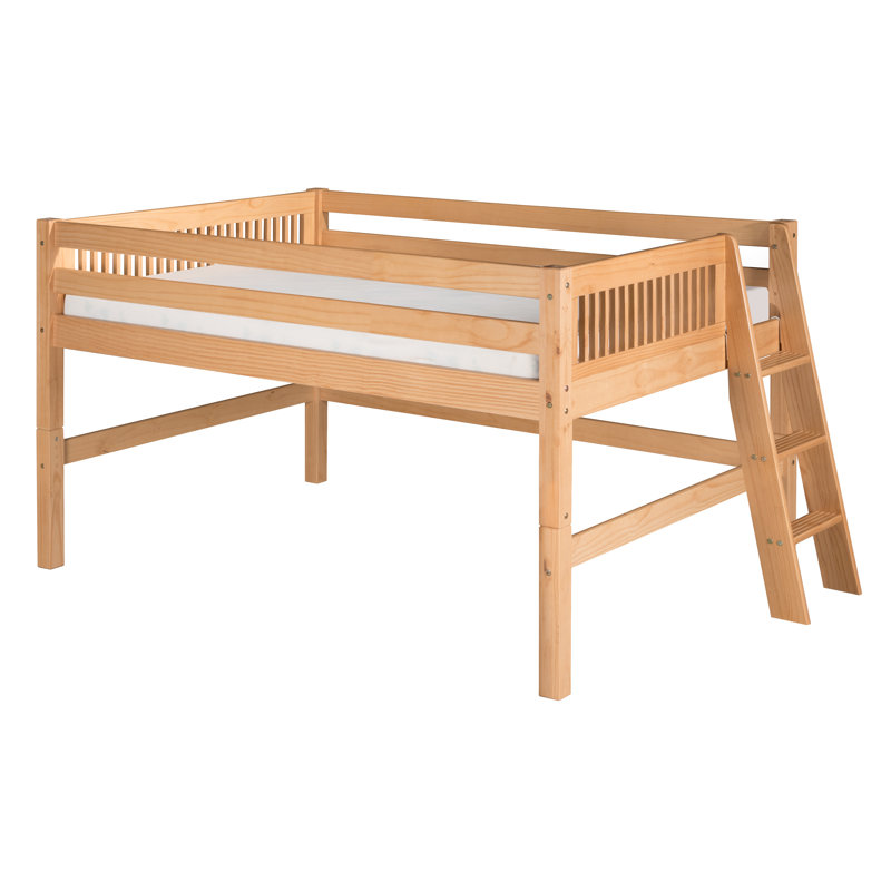Lit mezzanine double en bois massif Fradin, Naturel