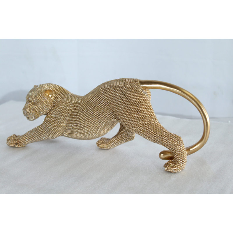 Sculpture en résine noire Nifao Stretching Panther avec texture perlée - Décoration animalière de luxe - 15 po x 4 po x H 6 po