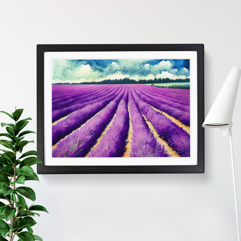 Lavender Field Watercolour Vol.5 - Single Picture Frame Print, Black Framed, 34cm H x 46cm W x 2cm D