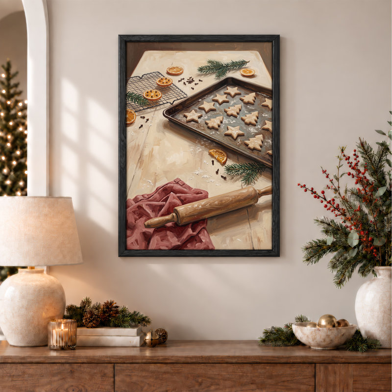 Étoile et arbre en forme de biscuits sur un plateau de cuisson avec art mural sur toile de Noël, 48"H x 32"W